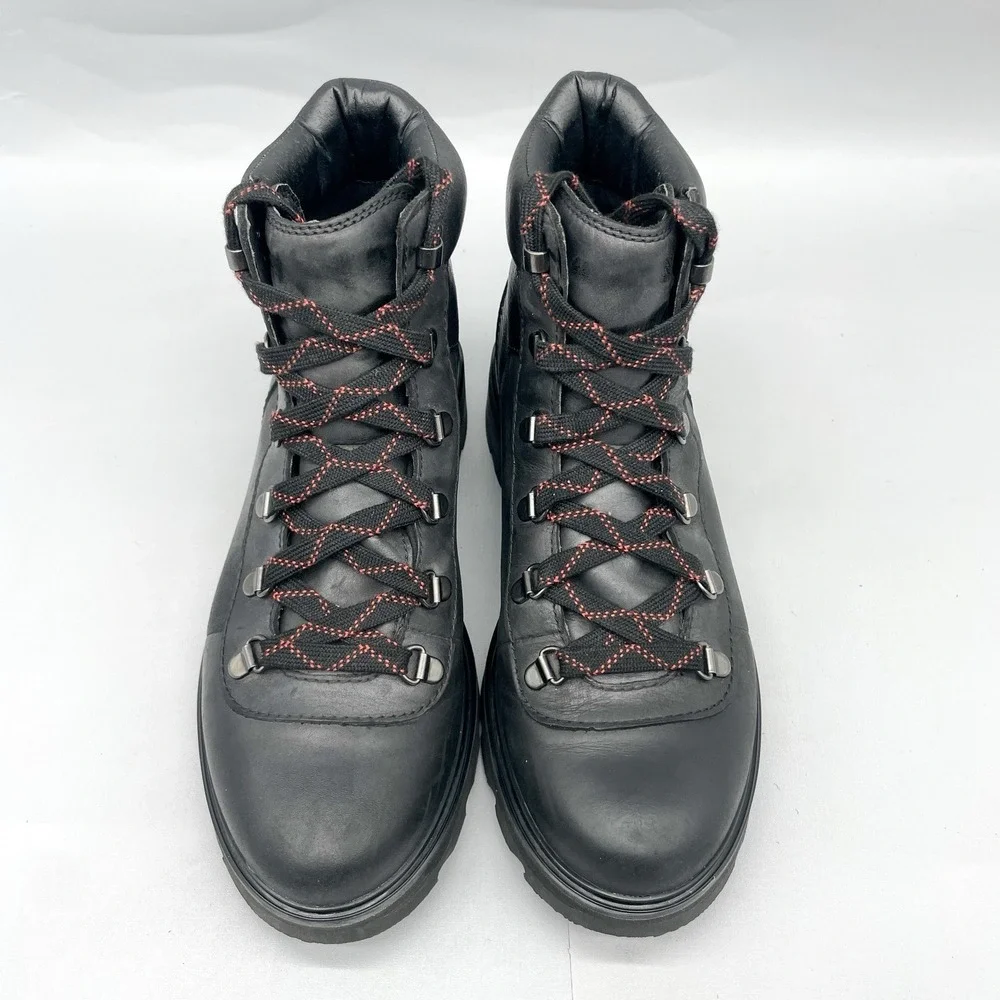 Sorel Womens 10.5 Lennox Hiker STKD Boots Shoes Black Leather Waterproof Booties